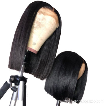 Fashion Design 8 Inch Peruvian Human Hair Lace Front Closure Short Bob Wig Wholesale Straight Human Hair Bob Peruvian Wigs